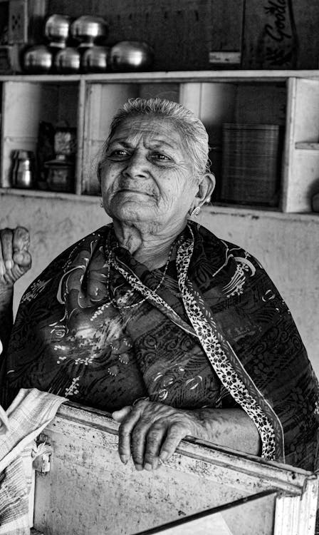 Free Monochrome Photograph of an Elderly Woman Stock Photo