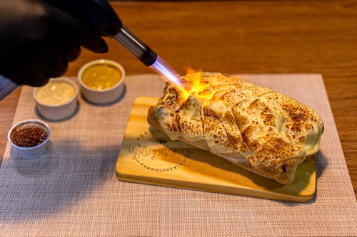 Cheesy Sandwich Burned by Torch