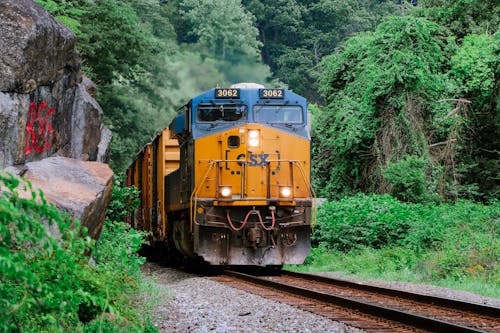 A Yellow Train on the Railroad Track