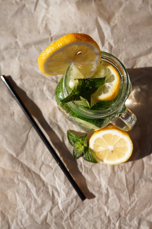 Glass of Lemon Water with Fresh Mint 