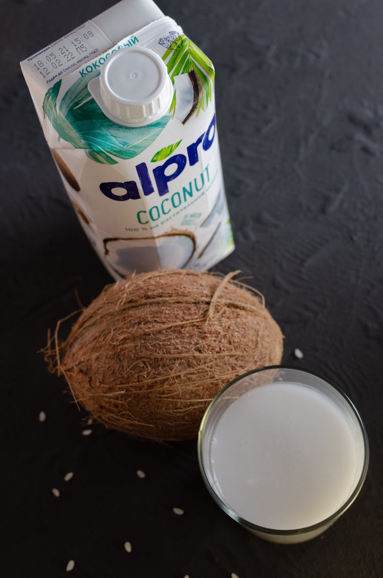 Close-Up Shot Of A Glass Of Coconut Milk