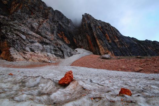 Low Angle View of the Dolomites Mountains 