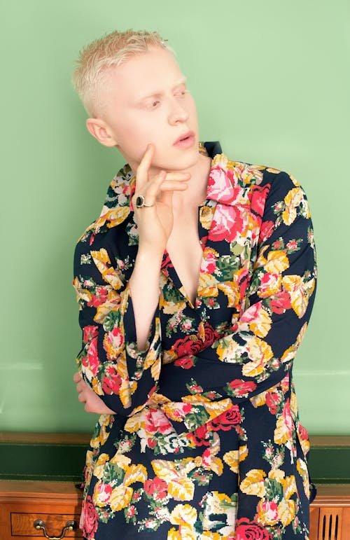 A Good-Looking Man in Floral Button-Up Shirt Posing