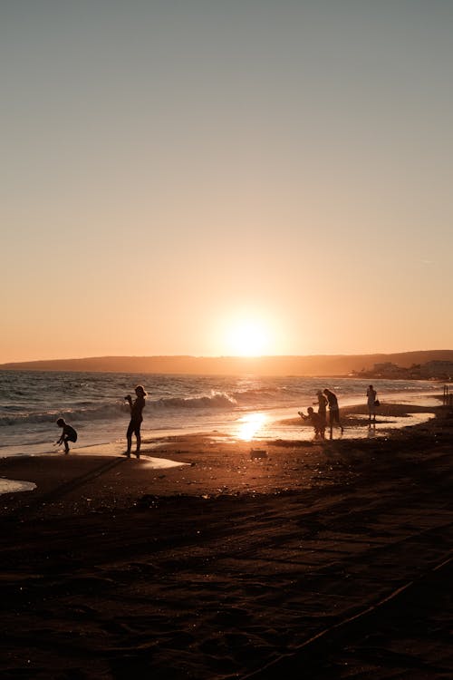 Free Photograph of People on a Seashore During Sunset Stock Photo