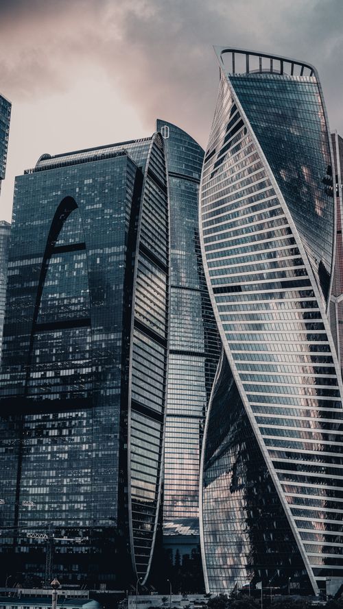 Free Stunning view of futuristic skyscrapers in Moscow's financial hub, showcasing modern architecture. Stock Photo