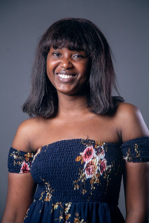 Portrait of a Woman with Bangs Smiling