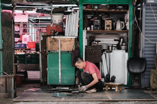 A  Man Working in a Metal Shop