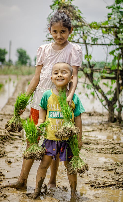 Free Photograph of Kids Holding Crops Stock Photo