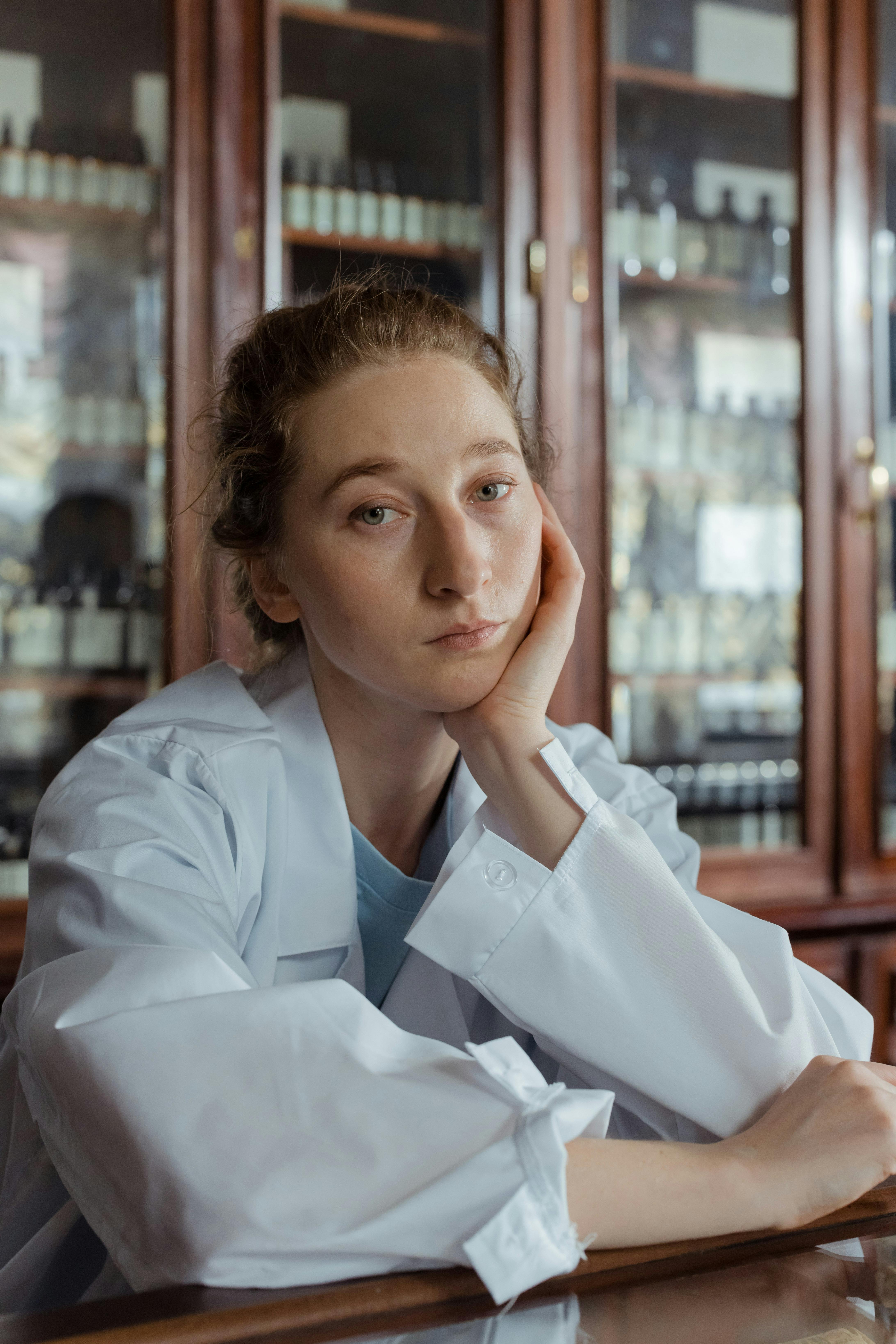 beautiful woman in white coat