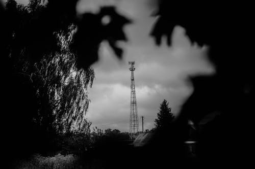 Grayscale Photo of a Tower