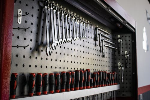Stainless Steel Hand Tools Hanging on the Shelf