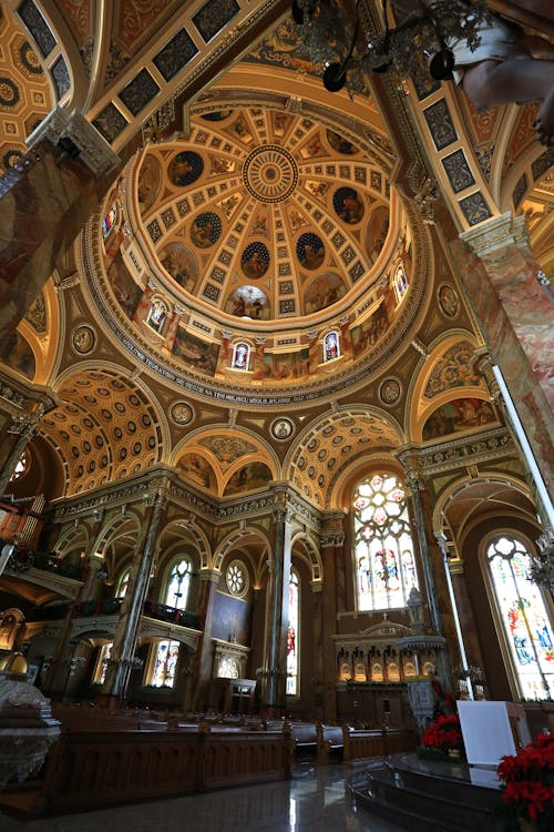 Brown and White Cathedral Ceiling