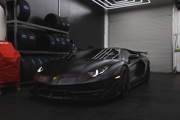 Black Lamborghini Aventador In A Garage