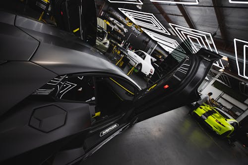 Futuristic Car Parked in Garage