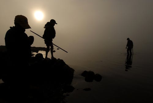 Silhouettes of People Fishing