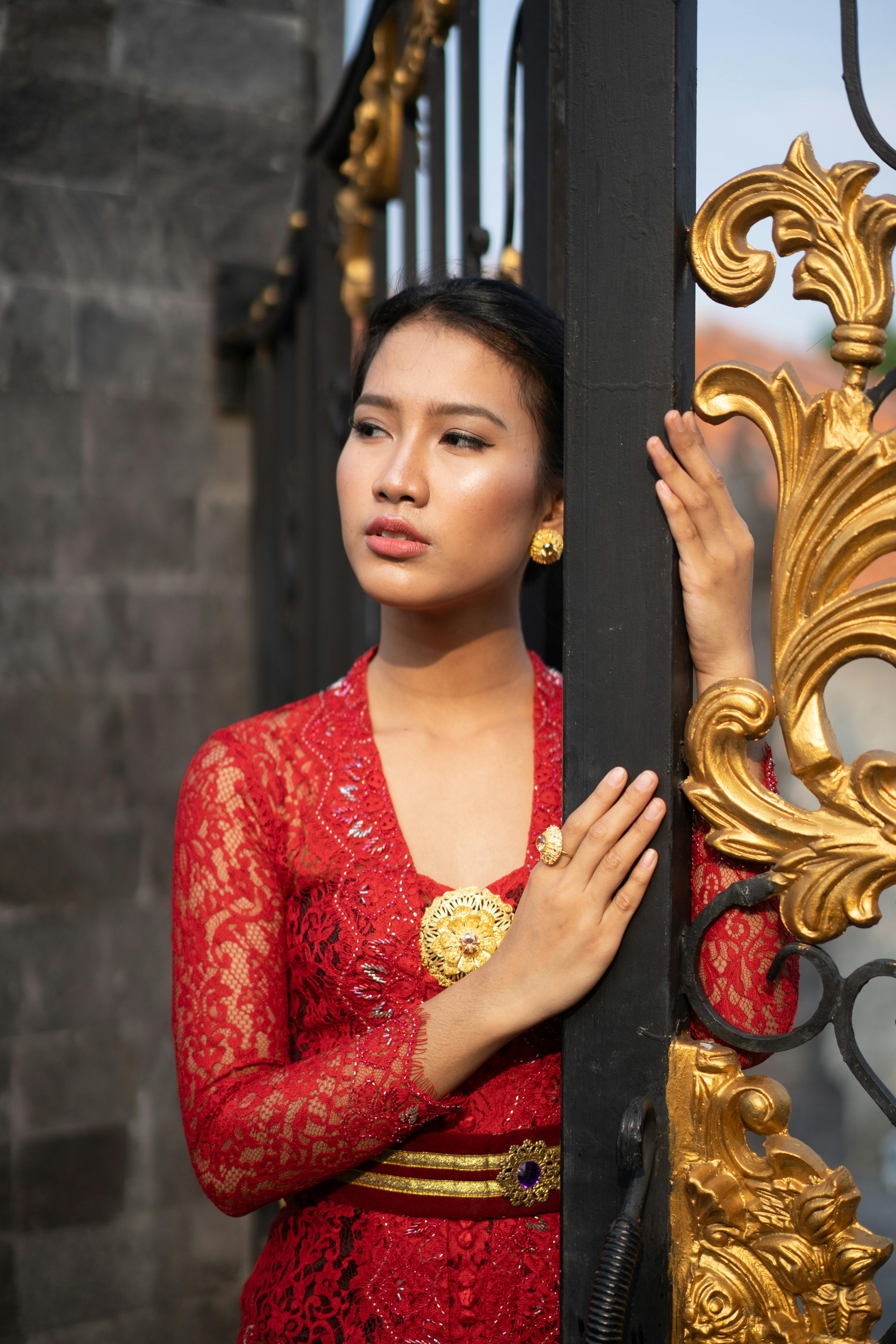 A Woman in Red Lace Dress  Free Stock Photo