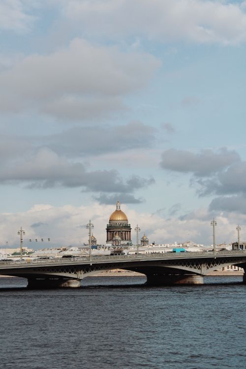 Free View of Saint Isaac's Cathedral across the Neva River in St. Petersburg, Russia. Stock Photo