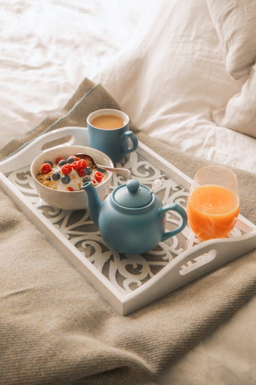 Free Food and Drinks on a Tray Stock Photo