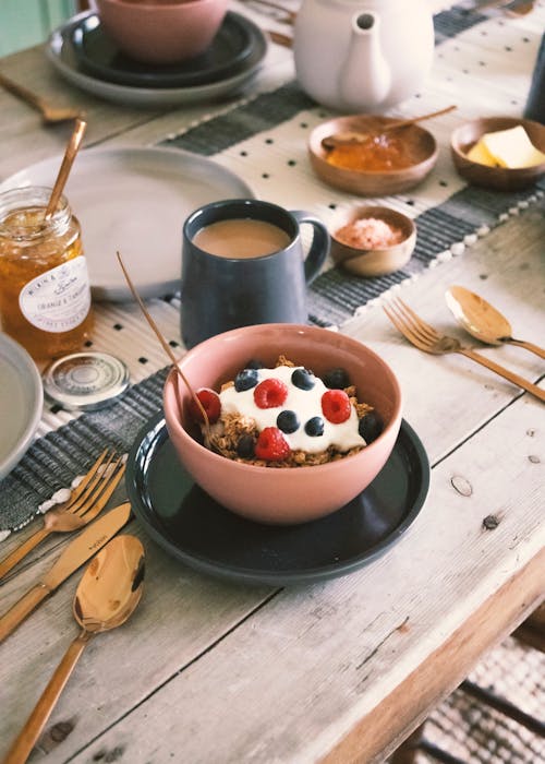 Free A Bowl with Fruits and Yogurt Stock Photo