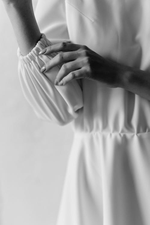 Free Grayscale Photo of Person in White Dress Stock Photo