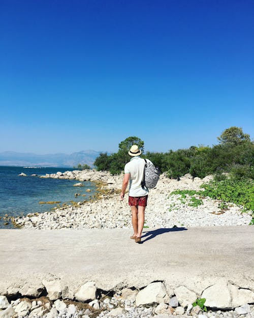 Man Walking on Beach on Summer Day