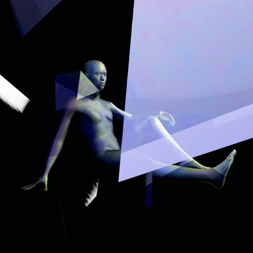 Abstract 3D Render of a Human Likeness and Geometrical Shapes 