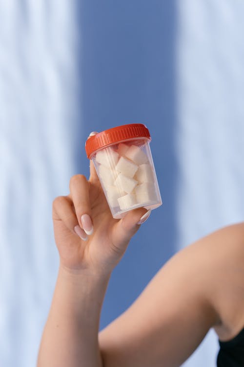 Free Someone's Hand Holding a Plastic Container Full of Sugar Cubes Stock Photo