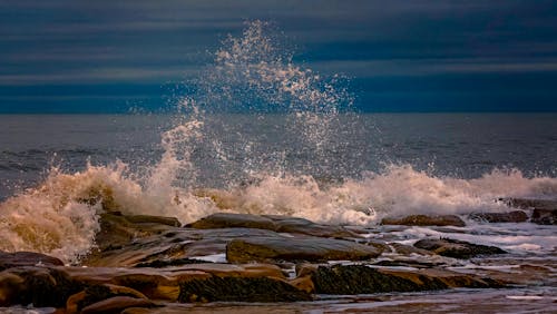 Ocean Waves Crashing on Rocks on the Shore