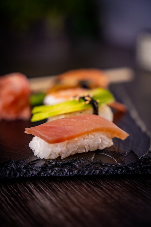 Sushi Close-Up Shot of Sushi on a Plate 