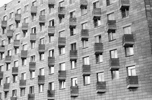 Grayscale Photo of a Concrete Building