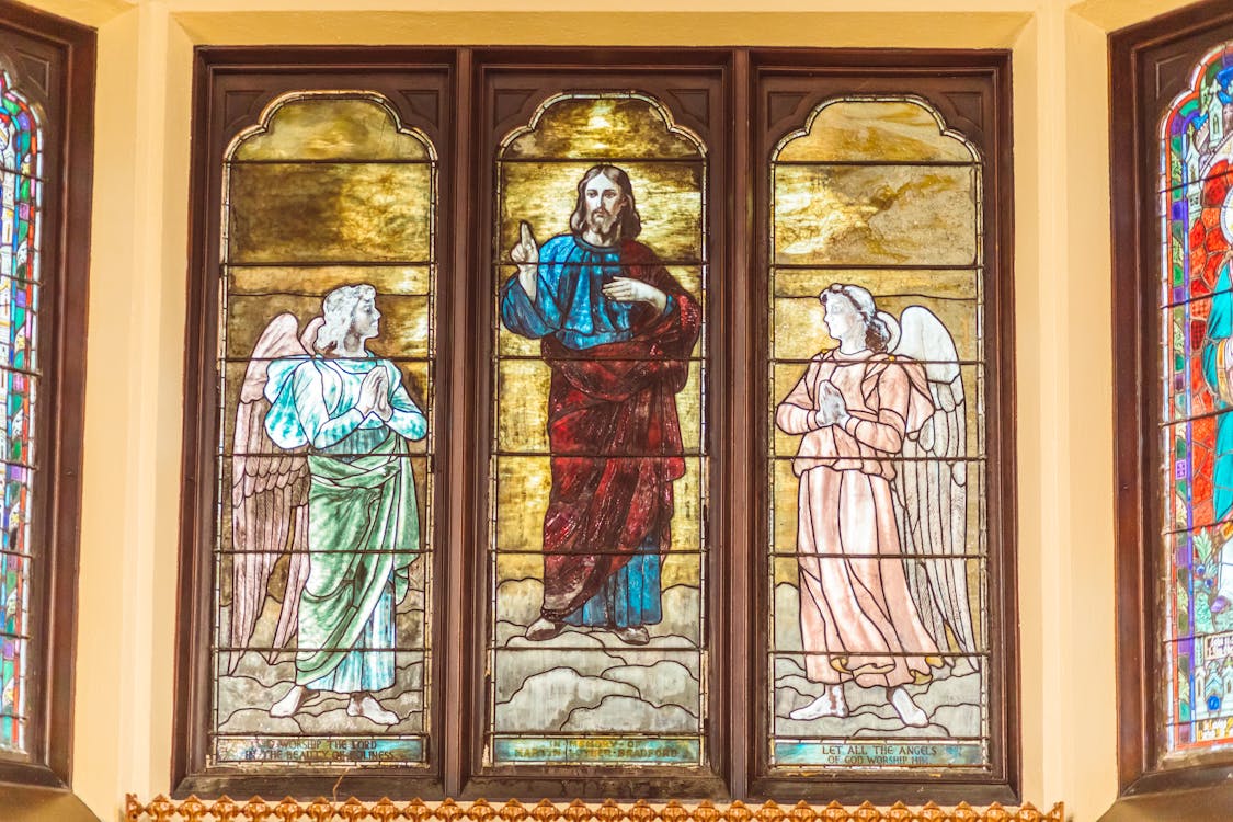 Free Stained Glass on a Catholic Church  Stock Photo