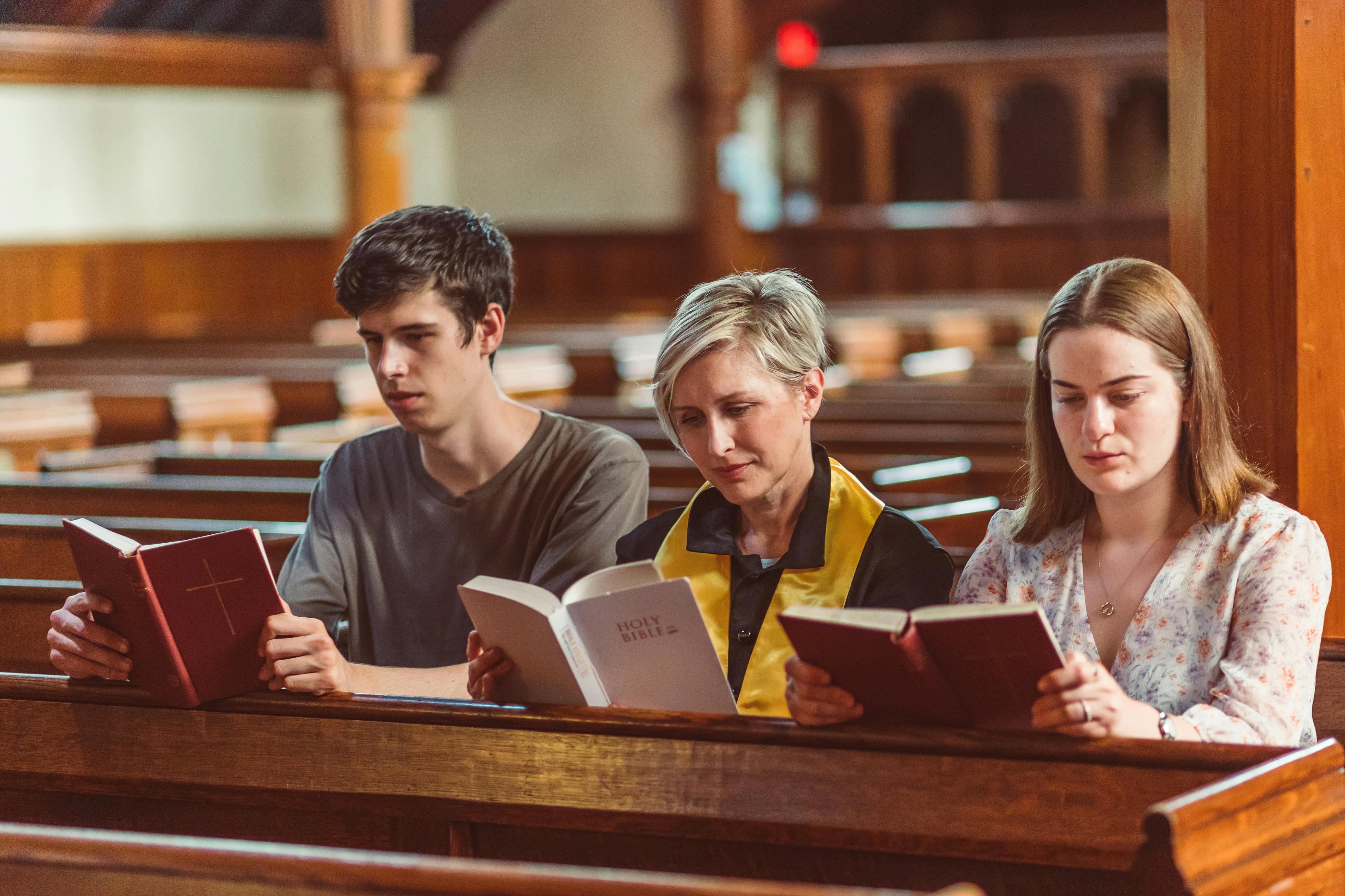 reading bible in church