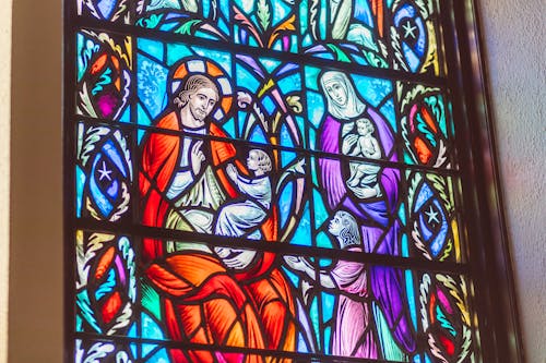 Holy Family Illustrated on Stained Glass