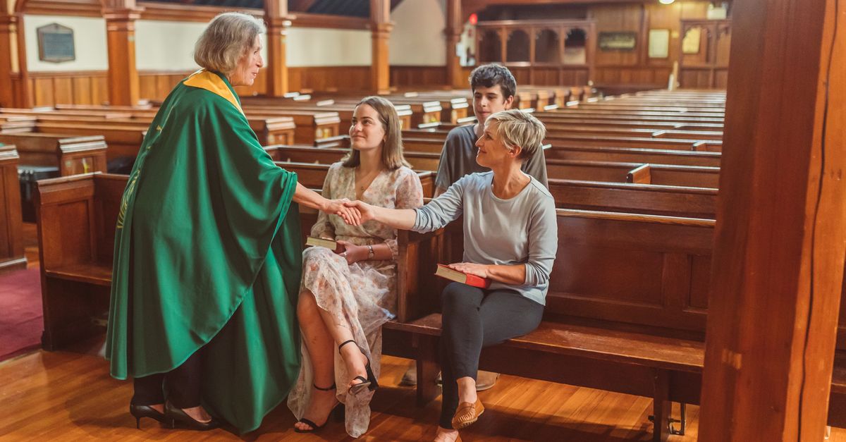 congregation members networking outside church after service