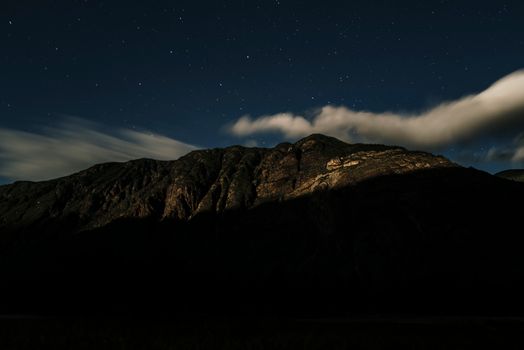 Captivating mountain landscape under a starry night sky, showcasing natural beauty and tranquility.