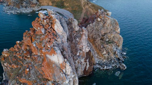 Aerial Footage of Geological Formation on Coast