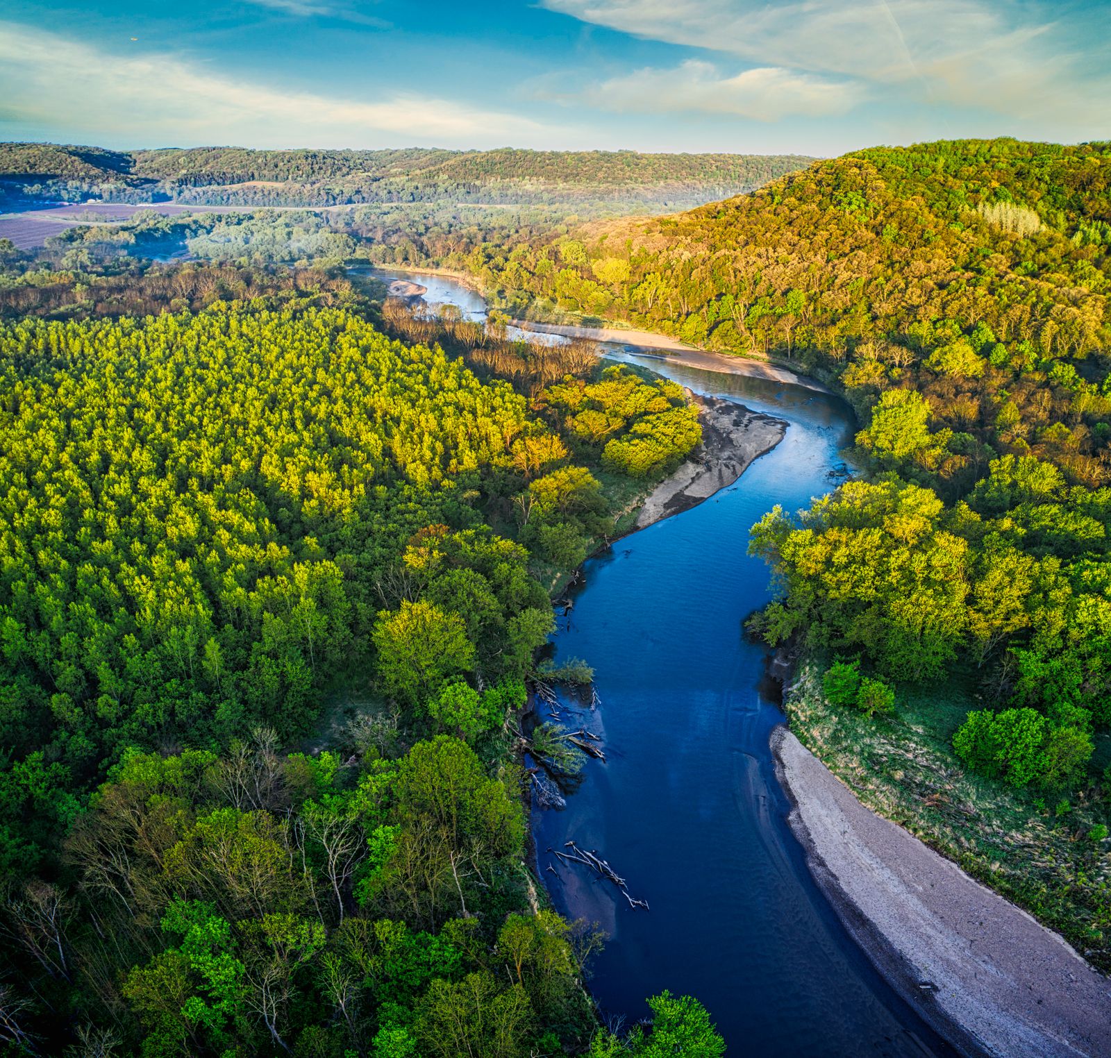 Wooded river landscape in Minnesota, the kind of scenery along the Minnesota River near Savage