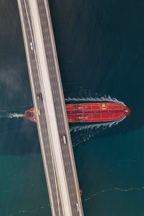 Aerial View of a Boat on the River