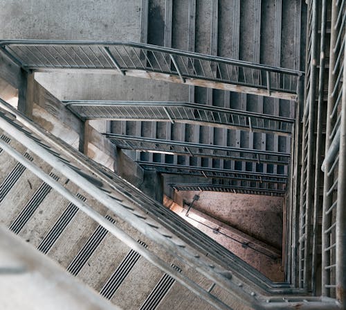 Grey Concrete Stairs With Grey Metal Railings