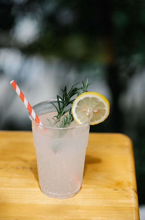 Free Close-Up Photo of a Cold Drink with Slice of Lemon Stock Photo