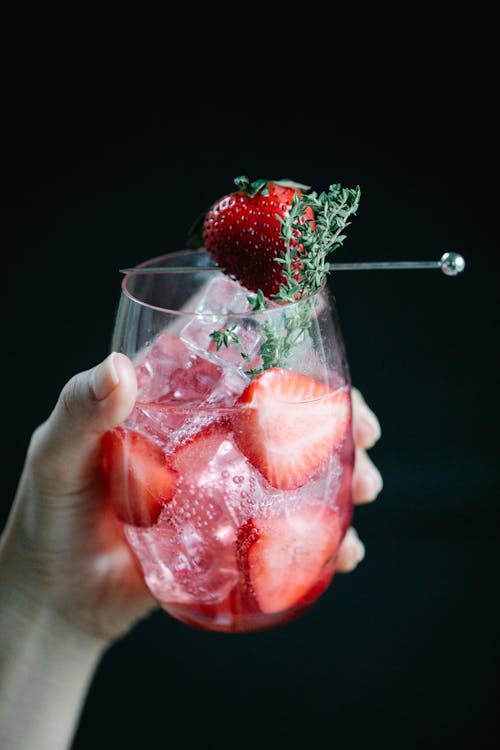 Sliced Strawberries in a Glass
