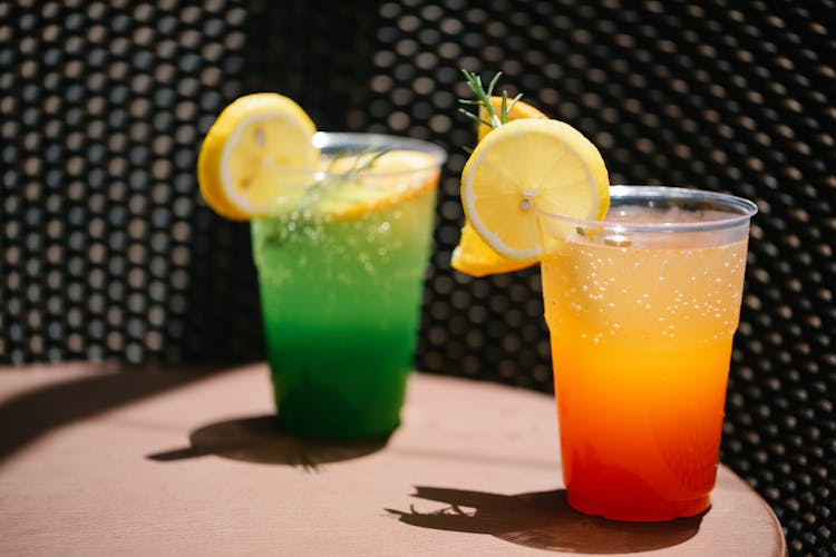Fresh Cold Juices With Lemon Slices 