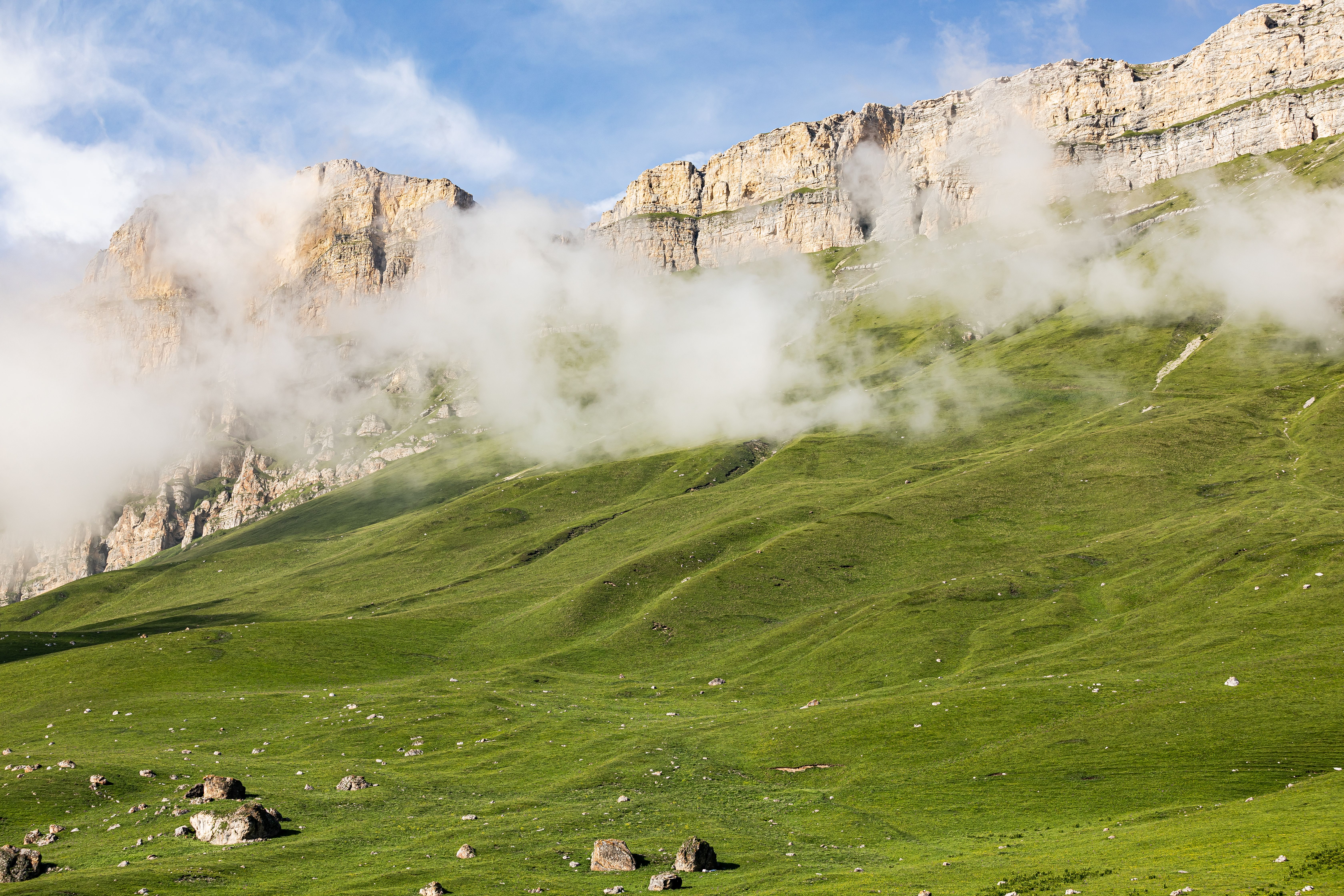 Hikers enjoying the scenic Caucasus Mountains in Azerbaijan