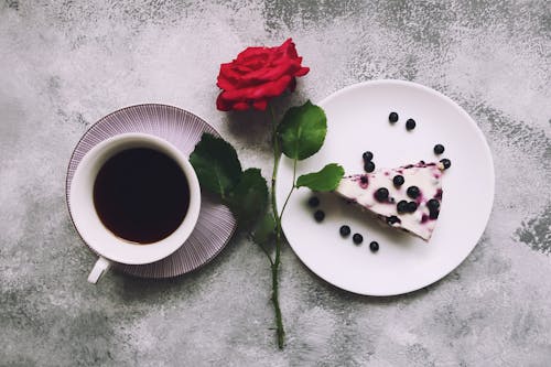 Foto profissional grátis de café, cheesecake, flatlay