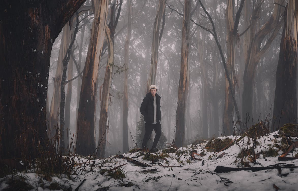 A Man in the Forest During Winter 