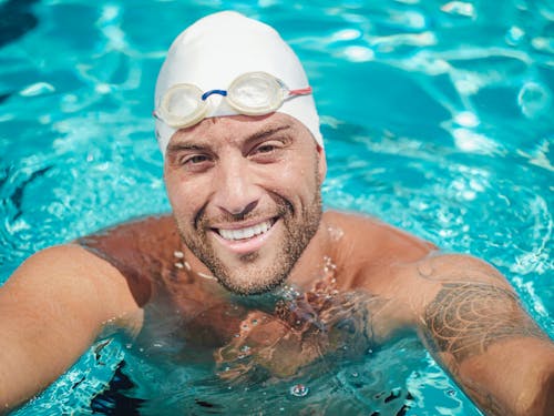 Free Man Wearing a Swim Cap Stock Photo