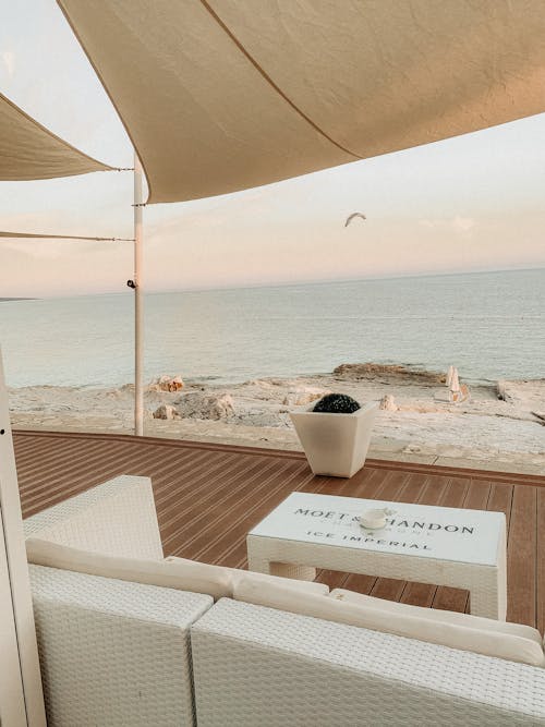 Cafe Patio on the Beach Overlooking the Sea 