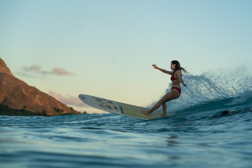 Kostenloses Stock Foto zu bikini, frau, surfbrett