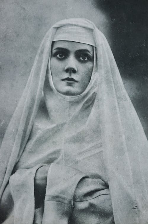 Portrait Of A Nun In Grayscale