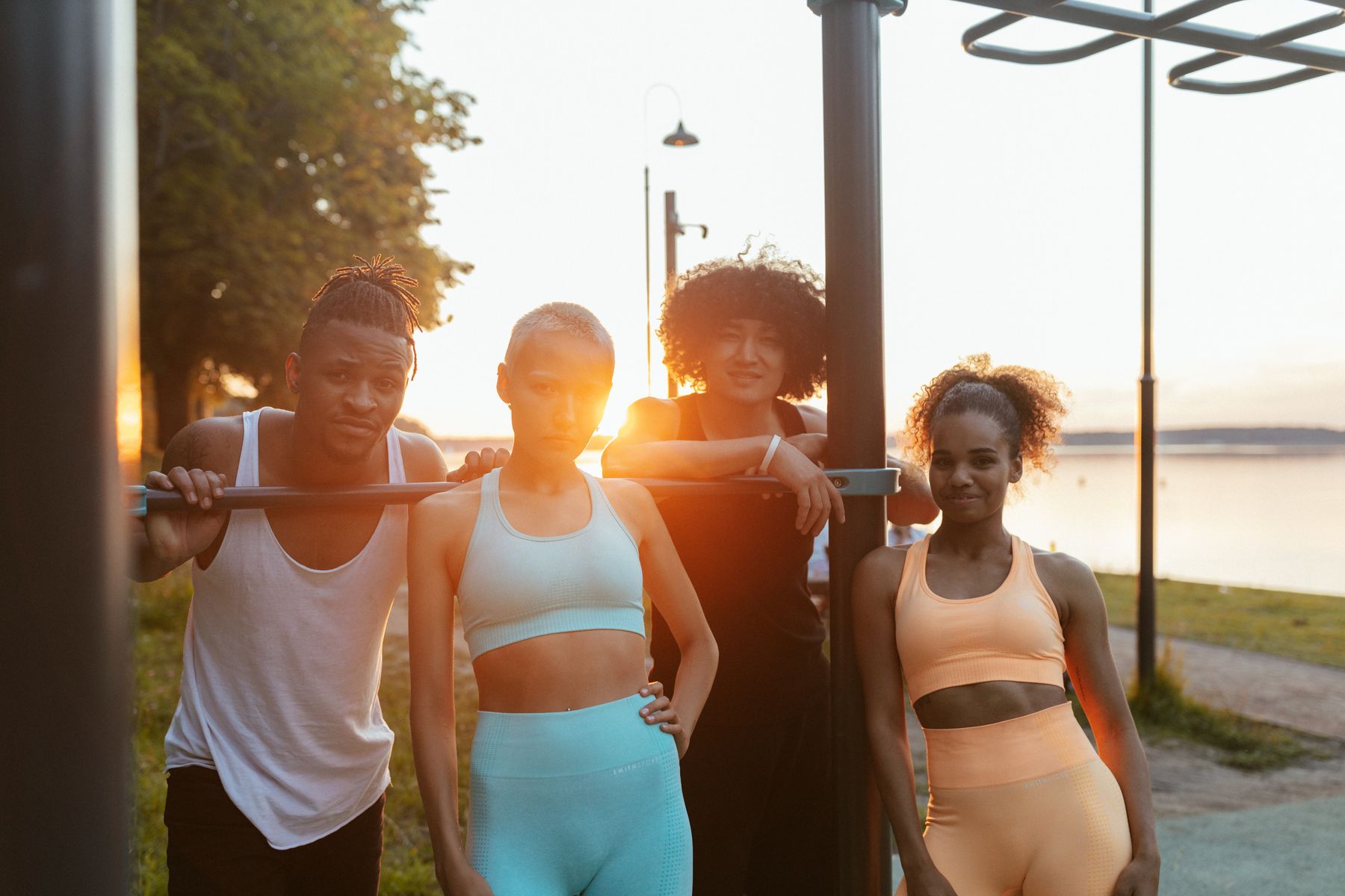 A group of friends training outdoors together